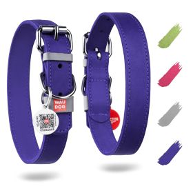 Long Lasting Leather Dog Collar for Large Dogs Medium Small Dogs Adjustable with Durable Buckle D Ring 11-14 inch Neck x 3/5 inch Wide Purple Col